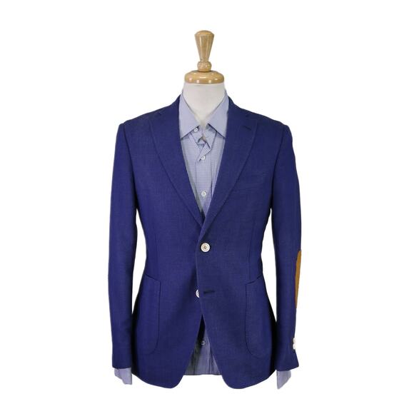 Paul Stuart Royal Blue Wool Silk Linen Elbow Patches Patch Pocket Blazer 36S